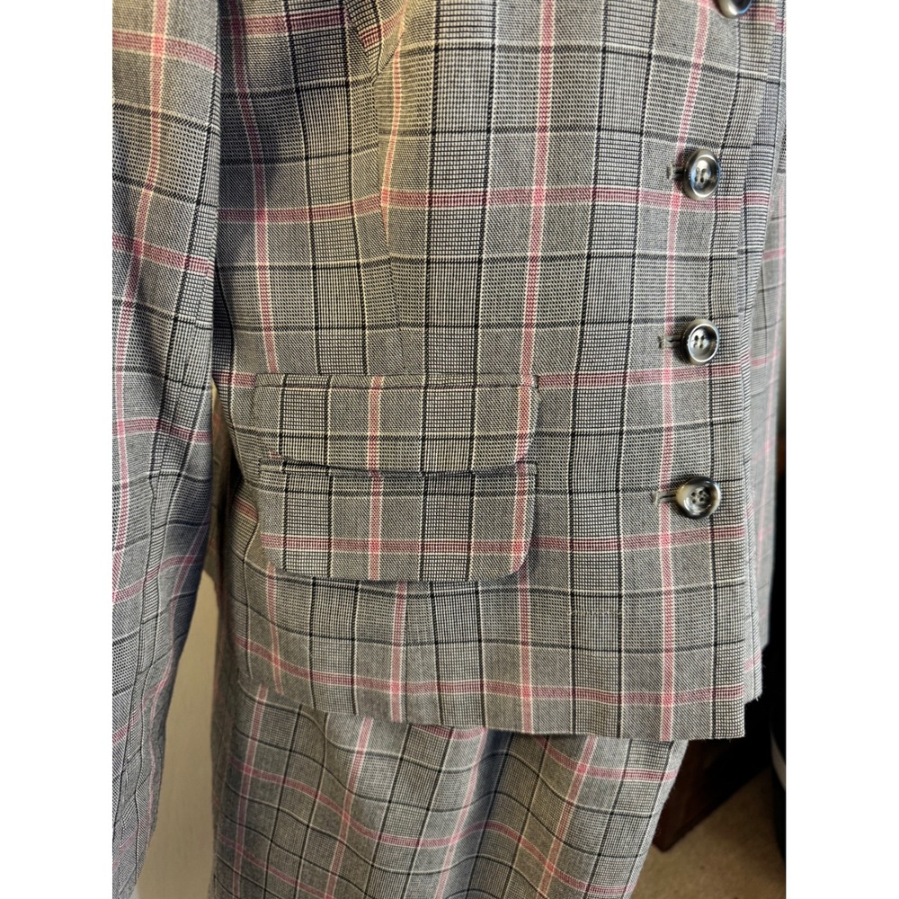 Sag Harbor Suit Womens 16 Gray Pink Plaid Blazer and Skirt Set 2 Piece Vintage - Picture 10 of 16